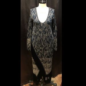 Rachel Zoe long sleeve sweater dress with fringe